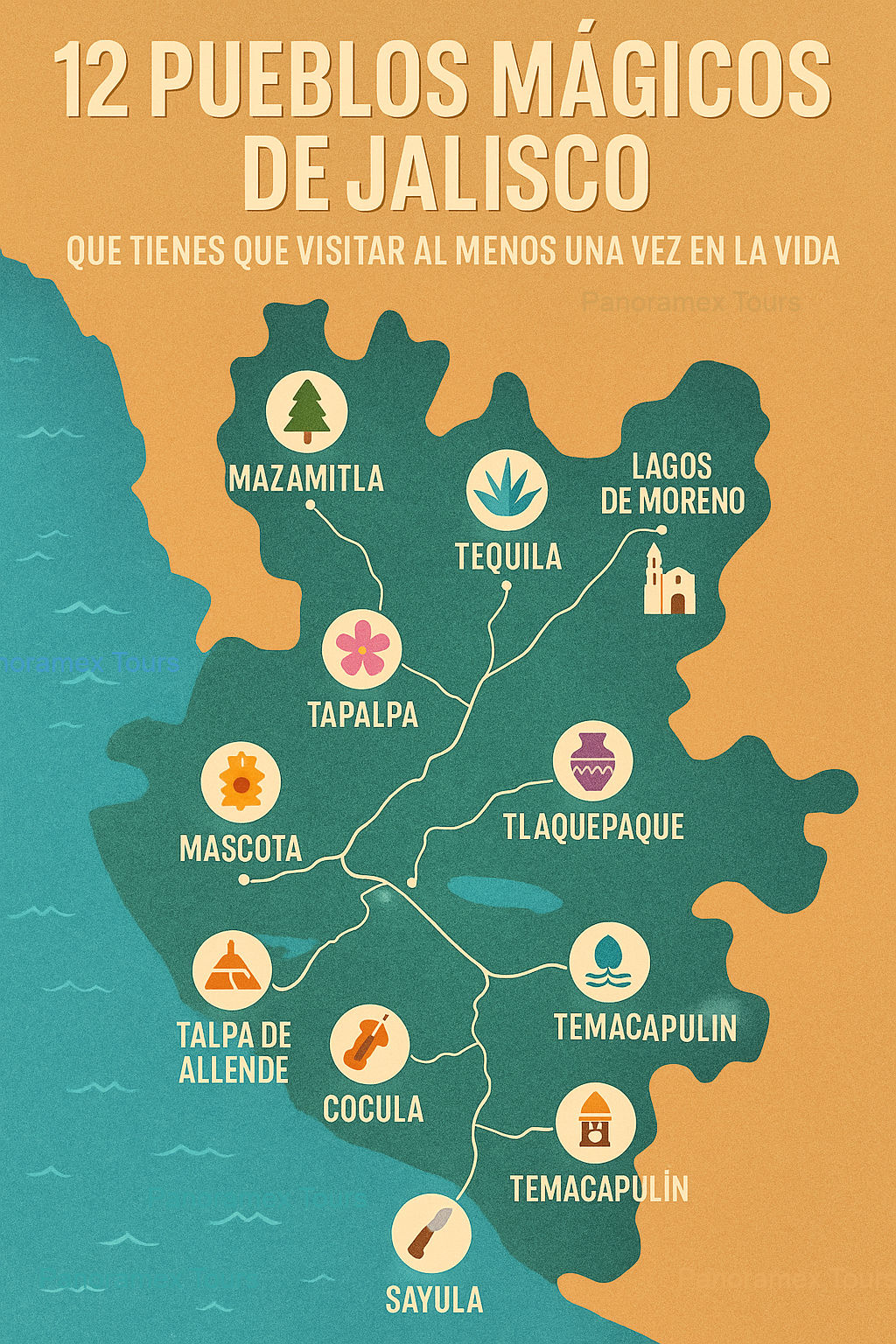 Mapa de 12 pueblos mágicos que tienes que conocer en Jalisco México